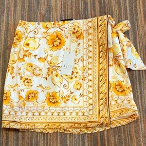 VICI White and Yellow Floral Wrap Skirt